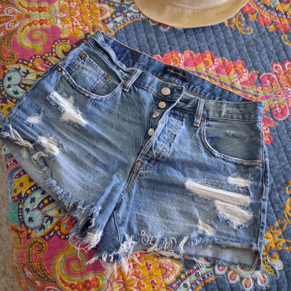 Aeropostale High Waist Distressed Denim Shorts